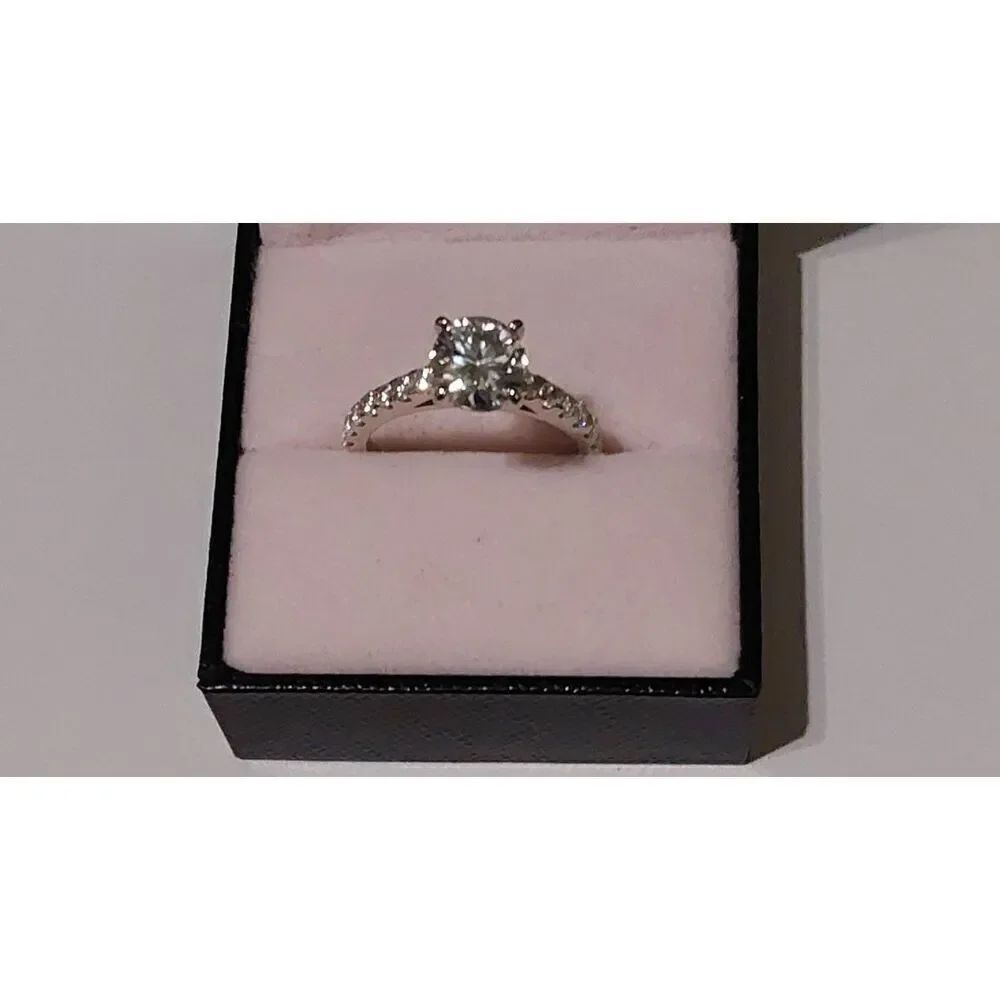 CERTIFIED Genuine Diamond Moissanite Round Engagement Ring~925SS/Platinum Sz 8